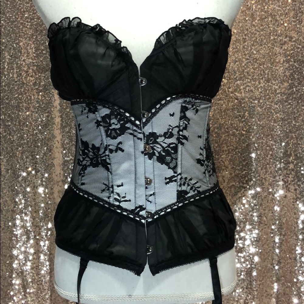 Black White lace garter corset sexy costume